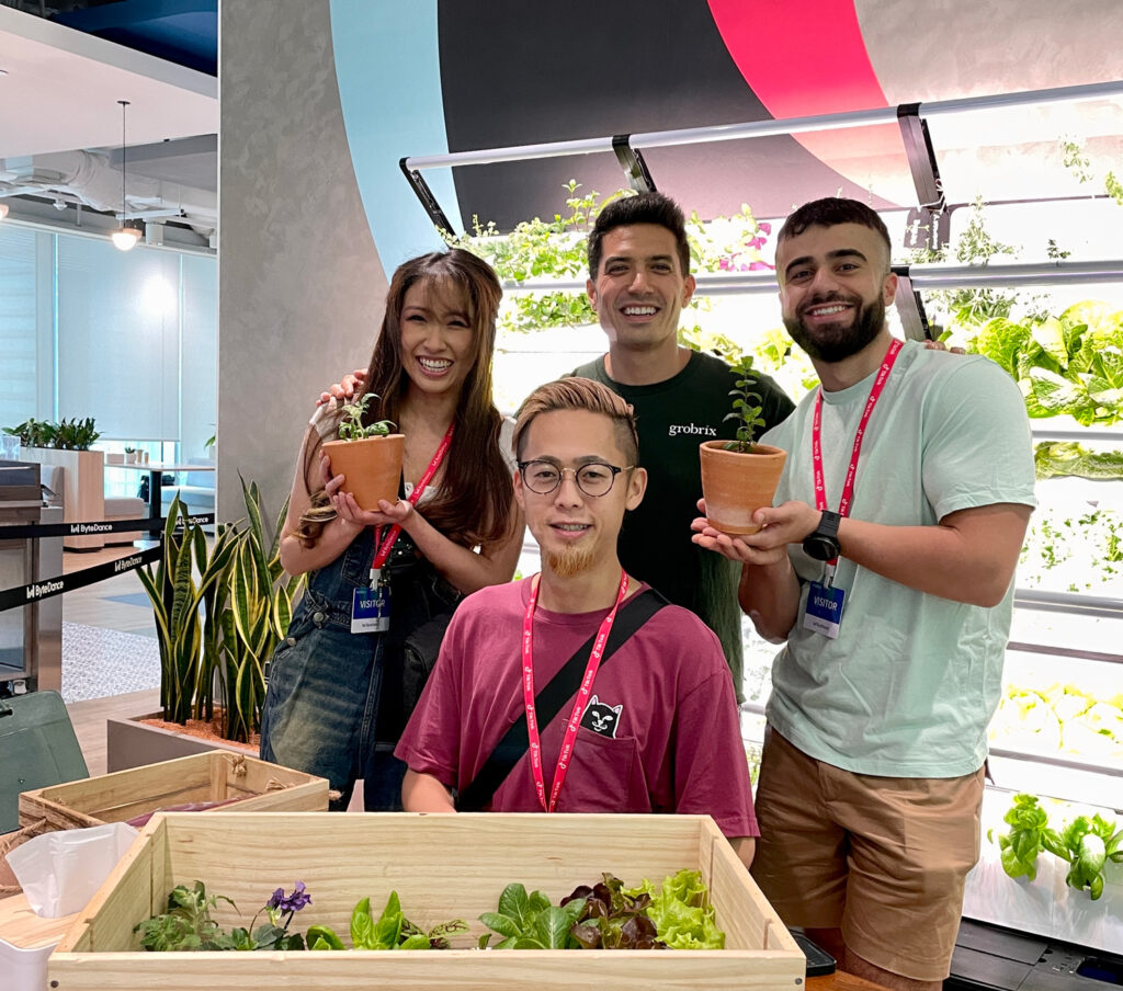 Mat Howe and colleagues showing a fresh batch of Grobrix seedlings
