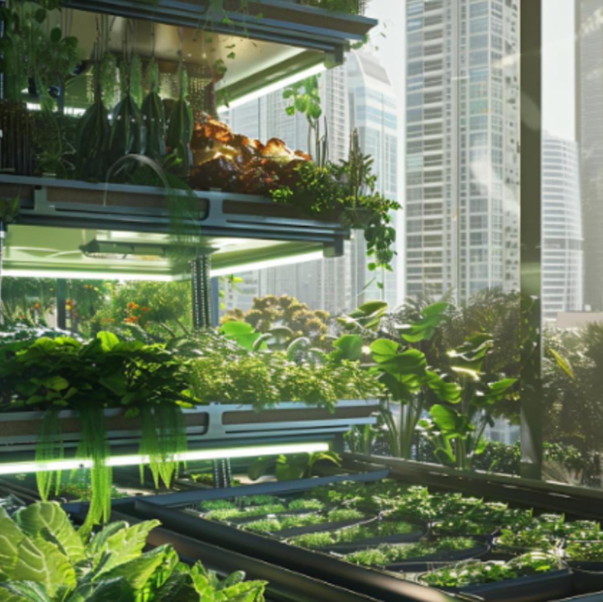 An indoor hydroponic vertical garden using nutrient rich water instead of soil