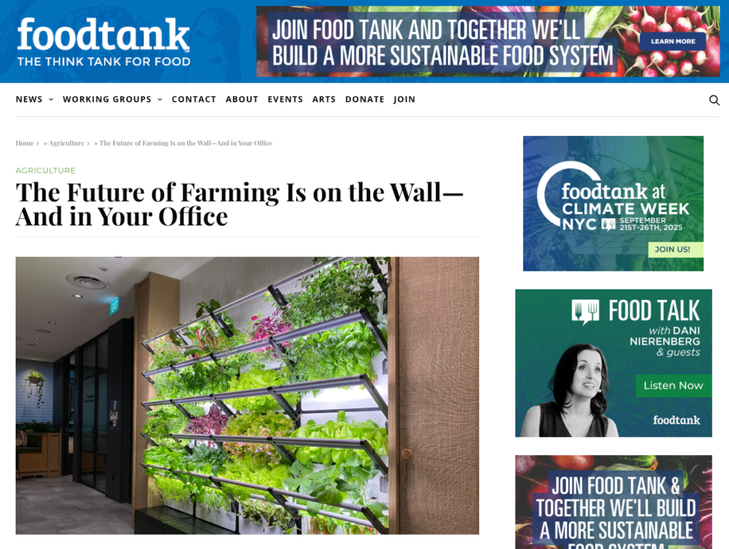 Foodtank Media Article showcasing Grobrix: The Future of Farming is on the Wall